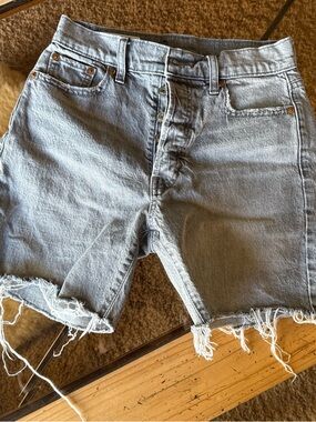 GAP Gray High-Rise Cheeky Midi Denim Shorts